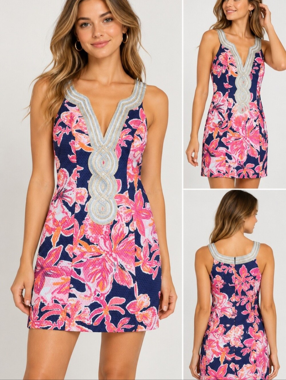 Lilly Pulitzer Floral mini dress sz 2 Cruise Resortwear Tropical Pink Blue